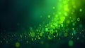 Binary code numbers floating in a green gradient background with bokeh effects Royalty Free Stock Photo