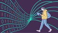 Binary code and person, digital world, and technology concept vector design Generative AI Royalty Free Stock Photo