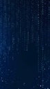 Binary code raining down a dark blue background. Concept of data, programming technology and cybersecurity Royalty Free Stock Photo