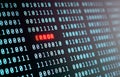 Binary code with a red ERROR text in the center, representing system failure, coding bug. Royalty Free Stock Photo