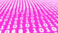 Binary code (0s and 1s) on a pink background, fading into the distance, representing data or technology Royalty Free Stock Photo