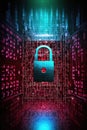 binary code on a screen with a cybersecurity lock icon Royalty Free Stock Photo