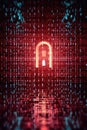 binary code on a screen with a cybersecurity lock icon Royalty Free Stock Photo