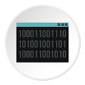 Binary code on screen icon, flat style Royalty Free Stock Photo