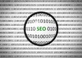Binary code with SEO and magnifying lens Royalty Free Stock Photo