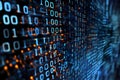 Binary code sequences are illuminated against a dark background, creating a tech-focused atmosphere. Generative AI