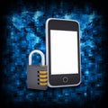 Binary code and smart phone with combination lock Royalty Free Stock Photo