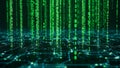 Binary Code Streaming Down on Circuit Board Network Background (ai generated) Royalty Free Stock Photo