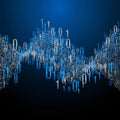 Binary code streams forming a waveform pattern against a gradient blue Royalty Free Stock Photo