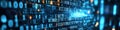 Binary code streams with glowing blue and red lights creating a futuristic digital environment Royalty Free Stock Photo