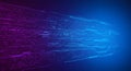 Binary code streams horizontally across a digital landscape, transitioning from purple Royalty Free Stock Photo