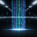 Code streams vertically against a dark reflective grid patterned Royalty Free Stock Photo