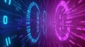The binary code theme is supported by bokeh lights in combination with an abstract programming code background. Royalty Free Stock Photo