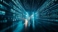 Binary code transforms into a chain linking technology and data in a digital landscape Royalty Free Stock Photo