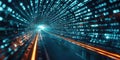 Binary code tunnel with digital elements. Abstract art digital image. AIG49. Royalty Free Stock Photo