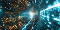 Binary code tunnel with digital elements. Abstract art digital image. AIG49. Royalty Free Stock Photo