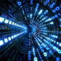 Binary Code Tunnel with Glowing Light Effects. Royalty Free Stock Photo