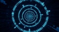 Digital binary code tunnel with glowing blue numbers and circuit board background Royalty Free Stock Photo