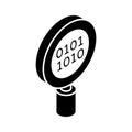Binary code under magnifier, icon of binary search, code exploration Royalty Free Stock Photo