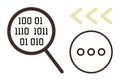 Binary code under magnifying glass with communication and coding symbols Royalty Free Stock Photo