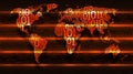 Binary code world map on dark background of abstract circuit boards. Concept of internet of things, cloud service, big data Royalty Free Stock Photo