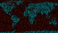 Binary code. Zeros and ones in the form of a map of the world. Coding. 3D render. Royalty Free Stock Photo