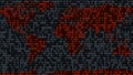 Binary code. Zeros and ones in the form of a map of the world. Coding. 3D render. Royalty Free Stock Photo