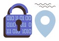 Digital security with binary-coded lock and location pin signifying cybersecurity and data protection Royalty Free Stock Photo