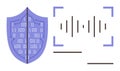 Digital Shield with Binary Code and Soundwave Waveform Indicating Cybersecurity and Secure Data Transmission Royalty Free Stock Photo