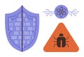 Cybersecurity with Shield, Bug Warning, and Technology Network Representations Royalty Free Stock Photo