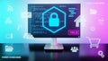 Computer screen with programming code, concept of computer security, malware, virus or hacker attack. 3d illustration. Royalty Free Stock Photo