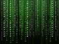 Binary computer code flowing on the black-green background
