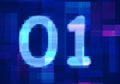 01 binary computer code on the  screen on monitor computer technology with blue background Royalty Free Stock Photo
