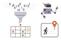 Data Processing and Artificial Intelligence Concept with Robot, Map, Grid, and Binary Code Royalty Free Stock Photo