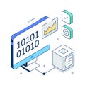 Scientific data modeling with binary analysis isometric illustration Royalty Free Stock Photo