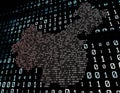 Binary digital array, big data transmission and map of China, programming and intelligent network Royalty Free Stock Photo
