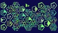 Binary and Hexadecimal cyberpunk geometric print. Sorting hexagon abstract background Royalty Free Stock Photo