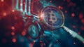 binary Magnifying glass looks at binary code on digital screen, representing data analysis. Royalty Free Stock Photo