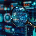 binary Magnifying glass looks at binary code on digital screen, representing data analysis. Royalty Free Stock Photo
