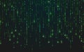 Binary matrix background. Falling random numbers on dark backdrop. Running bright code. Futuristic data concept