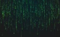 Binary matrix background. Green falling digits. Running bright numbers. Abstract data stream. Futuristic code backdrop Royalty Free Stock Photo