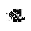 Binary mobile code black icon concept. Binary mobile code flat vector symbol, sign, illustration.