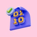 Binary number document with check mark icon 3d render concept for Website coding Royalty Free Stock Photo