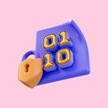 Binary number document with lock icon 3d render concept for Website coding Royalty Free Stock Photo