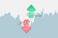 Binary option blue chart with put and call arrows. 3D illustration