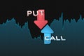 Binary option chart with put and call arrows. 3D illustration