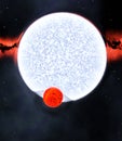 Binary star with red dwarf and blue giant, 3d render
