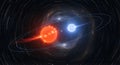 Binary Star System Red Giant and White Dwarf Orbiting in Space with Star Trails Royalty Free Stock Photo