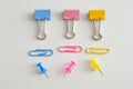 Binder clips. paper clips and push pins