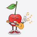 Bing Cherry cartoon mascot character playing a guitar